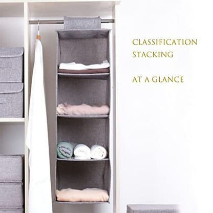 Tinyuet Hanging Closet Organizer, 4-Shelf Collapsible Hanging Closet Shelves, Hanging Organizer for Closet & RV, 31.5" H X 10.6" W X 10.6" D - Gray