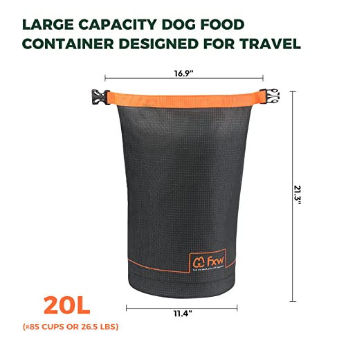 FXW Dog Food Travel Bag，Large Capacity for Travel Kibble Storage Perfect for RV Road Trips, Camping, Longterm Dog Boarding Gear Accessories Gray, 85 Cups - size: 20L
