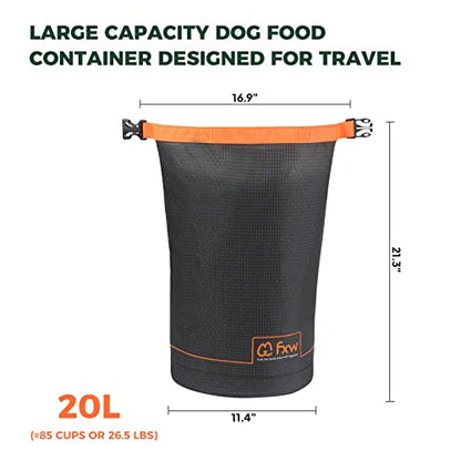 FXW Dog Food Travel Bag，Large Capacity for Travel Kibble Storage Perfect for RV Road Trips, Camping, Longterm Dog Boarding Gear Accessories Gray, 85 Cups - size: 20L