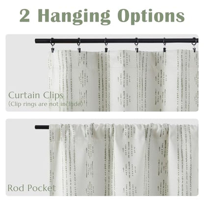 jinchan 95% Blackout Boho Kitchen Curtains 24 Inches Cafe Tier Curtains Bohemian Small Drapes for Bedroom RV Basement Half Window Room Darkening Thermal Insulated 2 Panels Geen on Beige - color: 95% Blackout | Green on Beige, size: 25"W x 24"L (Pack of 2)