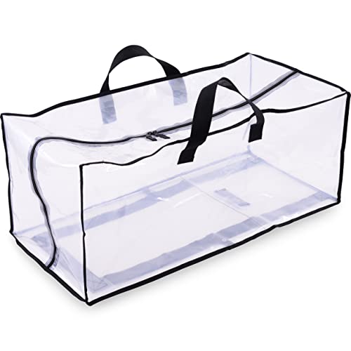 ZENPAC Clear Blanket Storage with Handles, Zippered Plastic Bags, Heavy Duty, Waterproof for Packing Clothes, Linens, Comforters, 27x12x13.75, 3 Pack