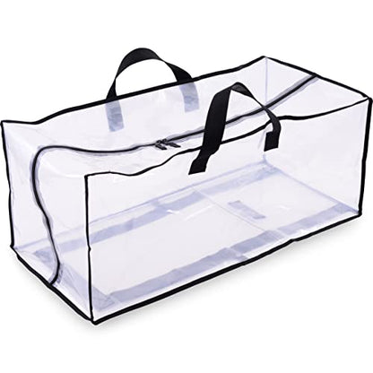 ZENPAC Clear Blanket Storage with Handles, Zippered Plastic Bags, Heavy Duty, Waterproof for Packing Clothes, Linens, Comforters, 27x12x13.75, 3 Pack