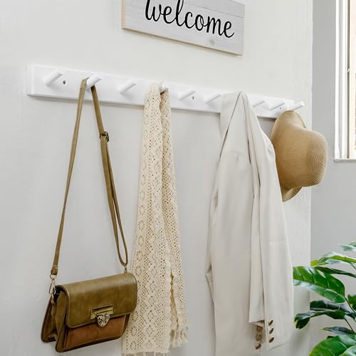 WEBI Coat Rack Wall Mounted,10 Hooks,38" Long Coat Hanger Wall Mount,Peg Rail Hat Hooks for Hanging Caps,Jacket,Clothes,Coats,White - color: White, size: 38 inch
