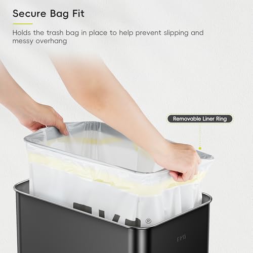 EKO Phantom-T 13.2 Gallon/ 50L Automatic Sensor Kitchen Trash Can, Slim Stainless Steel Touchless Garbage Bin with Soft-Close Dual Wing Lid for Home & Office, Matte Black - size: Phantom 50L - Matte Black