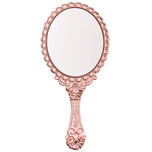 Weahre Hand Mirror Makeup Mirrors Handheld Decorative Personal Vintage Cosmetic Travel Mirrors (Rose Gold) - color: Rose Gold