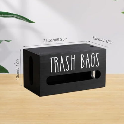 Trash Bag Dispenser, Wall Mount Trash Bag Holder Dispenser with Lid Wooden Kitchen Trash Bag Roll Organizer Plastic Garbage Bag Storage for Cabinet. (Black) - color: Black