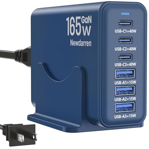165W GaN USB C Charging Station, 6-Port Desktop Charger with 40W USB-C Fast Charging, Multiport Charging Hub for MacBook, iPhone 17/16/15, iPad, Samsung Galaxy, Tablets, Home Office Deep Blue - color: Deep Blue