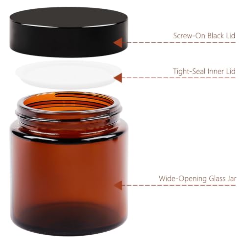 TUZAZO 4oz Amber Glass Jars with Lids, 2 Pack Round Small Glass Jars with Inner Liners & Stickers Reusable Empty Cosmetic Containers for Lotions, Body Butters, Creams, Powders, Candles - color: 4 oz Amber