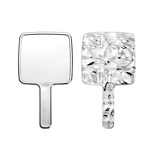 YCHMIR Hand Held Mirror Electroplate Mirror Sliver, Square 9 x5.1 inch - color: Sliver, size: 9"L x 5.1"W