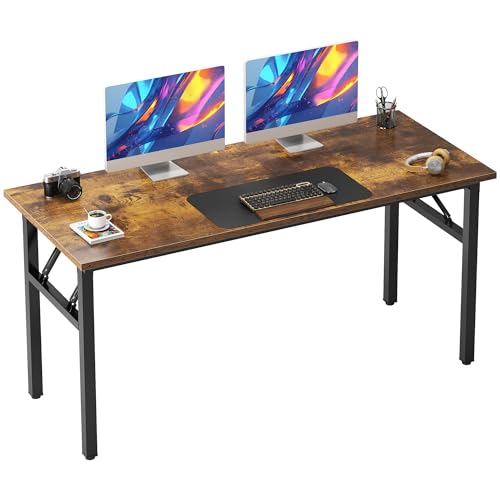 Need Folding Desk, 54 inch Large Computer Desk for Home Office, No Install Needed Study Student Writing Table Desk Workstation, Rustic Brown - color: Rustic Brown, size: 54 inches
