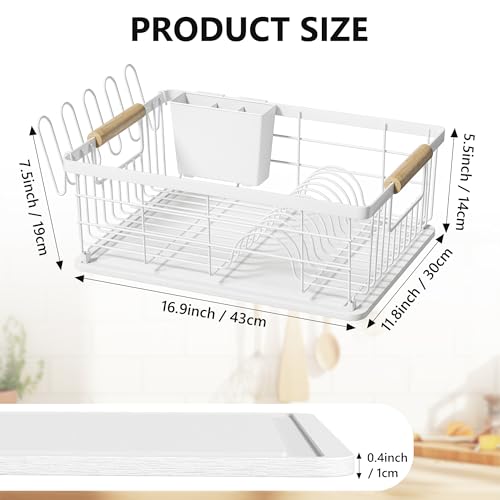 Dish Drying Rack White with Diatomaceous Earth 1 Tier,Multifunctional Dish Racks for Kitchen Counter Quick-Drying,Large Capacity Space Saving with Cutlery Cups Holder - color: White, size: 1 Tier