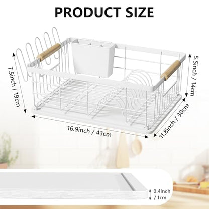 Dish Drying Rack White with Diatomaceous Earth 1 Tier,Multifunctional Dish Racks for Kitchen Counter Quick-Drying,Large Capacity Space Saving with Cutlery Cups Holder - color: White, size: 1 Tier
