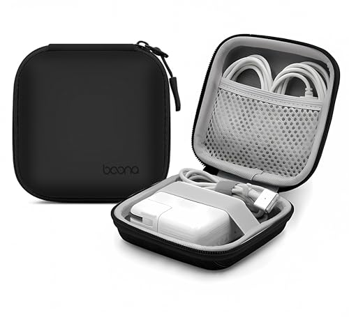 Small Travel Carrying Storage Case, 4.4"x4.4" Charger Organizer, Pouch compatible with MacBook Power Adapter, Laptop Accessories Cables, Cords, USB Drives, Earphones - color: Black-Small-PU