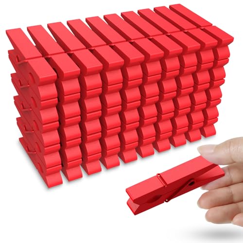 50PCS Colored Wooden Clothespins, 2.9inch Red Clothes Pins for Clip Pictures Photos Decorative, Small Colorful Wood Decoration Closepins Clips - color: Red