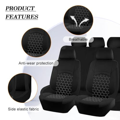 Car Seat Cover Full Sets, Polyester Foam Breathable Vehicle Split Front Rear Seat Protectors, Waterproof Automotive Interior Chair Cushion Pad Accessories, Universal Fit (Black) - color: Black
