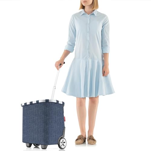 reisenthel carrycruiser Herringbone Dark Blue - Portable Shopping Trolley with Sturdy Aluminum Frame, Shoulder Strap and Removable mesh Inner Bag -Water-Repellent - color: Herringbone Dark Blue