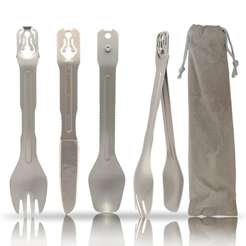 NACETURE Travel Silverware Set, Travel Fork Spoon Knife Set, Portable Utensils, 4-in-1 Spoon Fork Converts to Tongs, Camping Utensils Set