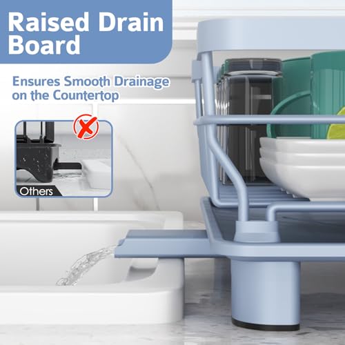 Dish Drying Rack - Space Saving Dish Rack - Dish Racks for Kitchen Counter with Drainboard,Rustproof Dish Drainer with Removable Utensil Holder,Blue - color: 1 Tier-blue