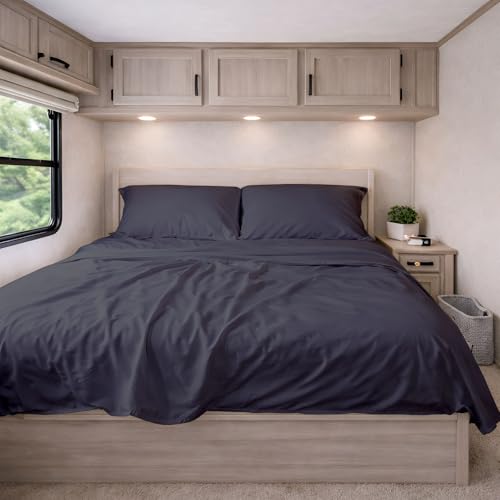 KRISHNA Premium Rv Sheet Set 42"x80" Truck Size, 100% Microfiber Soft, Breathable, Bed Sheets for Campers, Motorhomes & Travel Trailers Fits Mattresses up to 8" Deep, Dark Grey Solid Solid - color: Dark Grey, size: RV Bunk - 42” x 80”