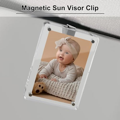 Koongloong 2PCS Car Picture Holder Sun Visor Pictures Frame Magnetic Acrylic 3.14x4.72 Inch Photo Clip Memorial Photos Visors Clips Universal Transperant - size: Fit for 4-inch