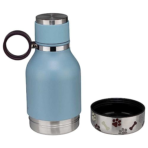Asobu Dog Bowl Attached to Stainless Steel Insulated Travel Bottle for Human 37oz/1.1 Liter (Blue) - color: Blue