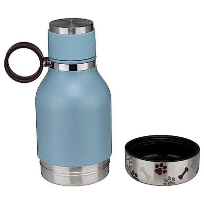 Asobu Dog Bowl Attached to Stainless Steel Insulated Travel Bottle for Human 37oz/1.1 Liter (Blue) - color: Blue