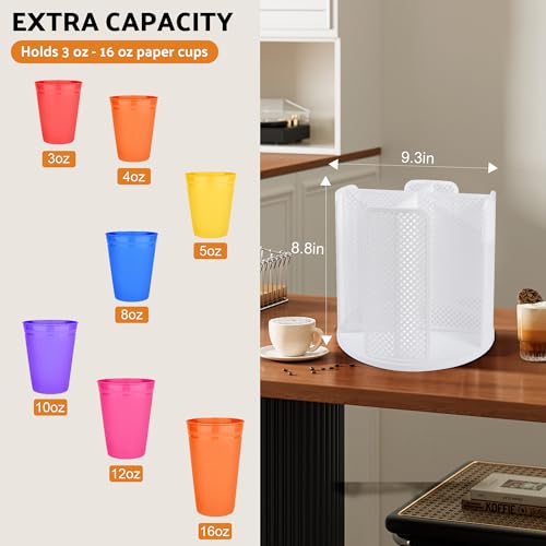 Rotating Paper Cup Dispenser with 4 Compartments, Disposable Coffee Cup Storage & Lid Holder for Countertops, Kitchen, Coffee Stations (White) - color: White