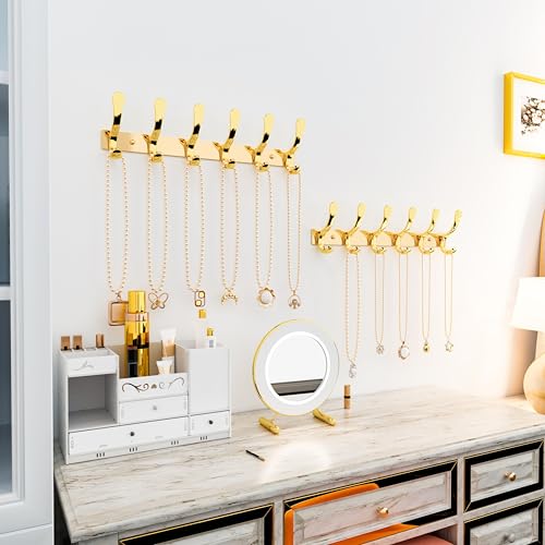 SKOLOO Coat Rack Wall Mounted - 6 Hooks, Pack of 2, Heavy Duty, Stainless Steel, Metal Wall Hangers, Sturdy Coat Hooks for Hanging Coats, Jacket, Clothes, Hat, Bright Gold - color: Bright Gold, size: 6 Hook(2 Pack)