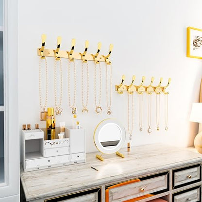 SKOLOO Coat Rack Wall Mounted - 6 Hooks, Pack of 2, Heavy Duty, Stainless Steel, Metal Wall Hangers, Sturdy Coat Hooks for Hanging Coats, Jacket, Clothes, Hat, Bright Gold - color: Bright Gold, size: 6 Hook(2 Pack)