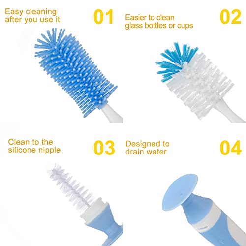 Chemimoso Multifunctional Cleaning Brush, Baby Bottle Brush, Bottle Brush Cleaner, Rotate The Suction Cup to Obtain The Small Bristle Brushes, Set Z, Green, Silicone and Nylon Brush - color: Green 1
