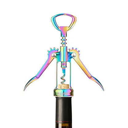 Blush Winged Corkscrew, Iridescent Bottle Opener, Cork Remover, Rainbow Wine Gift Accessory, Mirage, Set of 1 - style: Winged Corkscrew