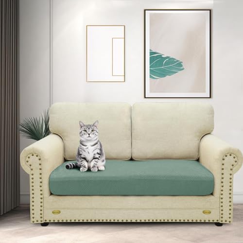 ZNSAYOTX Stretch Cushion Covers Sofa Loveseat Cushion Couch Seat Covers Slipcovers Soft Replacement Unique Pattern Furniture Protector with Elastic Bottom (Pea Green, 1 Pc 2-Seat Cushion Cover) - color: Pea Green, size: 1 Cushion Loveseat