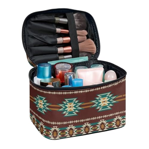 Travel Cosmetic Bag Aztec Brown Printed Multifunctional Makeup Organizer Bag for Ladies Teens Lightweight Makeup Pouch Plenty of Room - color: Aztec Brown