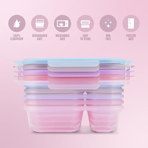Ello Snap & Nest 10-Piece 3 Cup Plastic Divided Meal Prep Set, Reusable Food Containers for Healthy Eating, Freezer, Dishwasher Safe, Berry Fields - color: Berry Fields, size: Divided Meal Prep