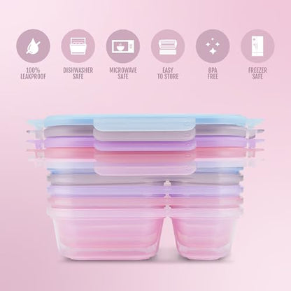 Ello Snap & Nest 10-Piece 3 Cup Plastic Divided Meal Prep Set, Reusable Food Containers for Healthy Eating, Freezer, Dishwasher Safe, Berry Fields - color: Berry Fields, size: Divided Meal Prep