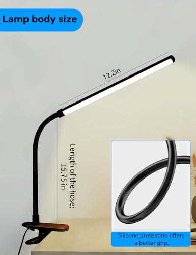 2 Pack LED Desk Lamp with Clamp,Eye-Friendly Clip on Lights for Home Office Study Reading,3 Modes 10 Brightness,Long Flexible Goose-Neck,Swing Arm Architect Task Table Lamps USB Usage - color: Black, size: 12.2inch/2 pack