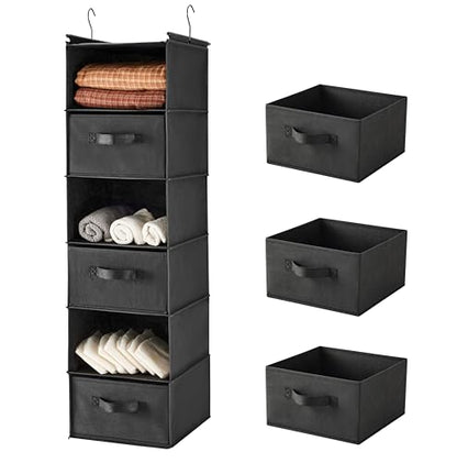 MAX Houser 6 Tier Shelf Hanging Closet Organizer, Closet Hanging Shelf with 2 Sturdy Hooks for Storage, Foldable (Black-D3) - color: Black-d3