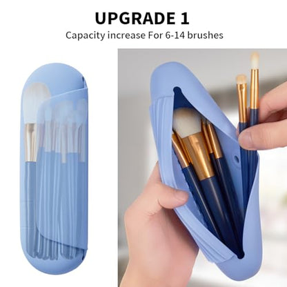 AGIKET Silicone Makeup Brush Holder Travel Cosmetic Bag：Soft Portable Cosmetic Face Brushes Holder with Upgrade Anti-Fall Out Magnetic Closure, Large Travel Makeup Brush Case - Blue - color: Blue, style: Brush Holder
