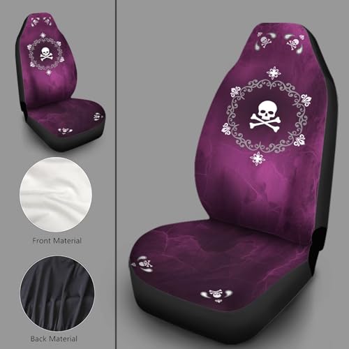 Bulopur Cute Magenta Skull 2 Piece Front Car Seat Covers for Women Men, Fashion Vehicle Seat Protector Covers, Universal Fit High Back Bucket Seat Cover - color: Black Magenta Skull Floral