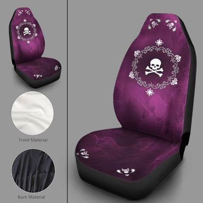 Bulopur Cute Magenta Skull 2 Piece Front Car Seat Covers for Women Men, Fashion Vehicle Seat Protector Covers, Universal Fit High Back Bucket Seat Cover - color: Black Magenta Skull Floral