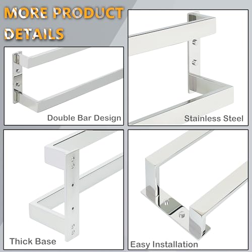 Alise Double Towel Bar, 24" Towel Racks for Bathroom Wall Mounted SUS304 Stainless Steel, Heavy Duty Bathroom Towel Holder, Quick Drying Towel Hanger, Polished Chrome - color: Polished Chrome, size: 24-inch