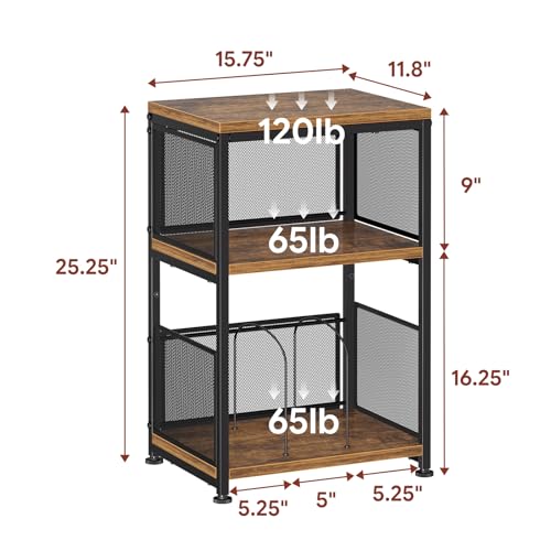 Simple Trending Record Player Stand, Turntable Stand with Vinyl Storage Holds Up to 200 Albums, Large Record Player Table with Adjustable Divider, Rustic Brown - size: End Table with mesh