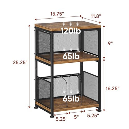 Simple Trending Record Player Stand, Turntable Stand with Vinyl Storage Holds Up to 200 Albums, Large Record Player Table with Adjustable Divider, Rustic Brown - size: End Table with mesh