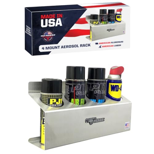 Pit Posse 303 Four Bottle Aerosol Spray Can Rack Shelf Holder 15.5" Caddy - Made in USA - Aluminum Enclosed Trailer Shop Garage Storage Organizer - Mounting Hardware Included (Silver) - color: Silver