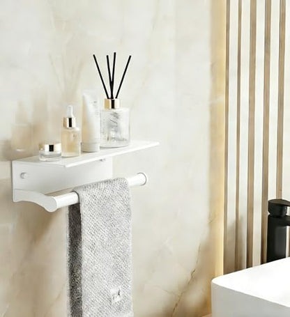 White Paper Towel Holder Wall Mount with Thickened Shelf for Bathroom,Matte White Adhesive Hand Towel Holder,Bathroom Kitchen RV - color: White Thk