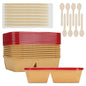 8 Pack 32oz Paper Lunch Box Bento Boxes, 2-Compartment Kraft Brown Paper Take Out Food Containers with Lids, Leakproof & Microwave Safe, Disposable To Go Boxes for Picnics, Offices, Catering, Red - color: Red Lid & Kraft Brown Box