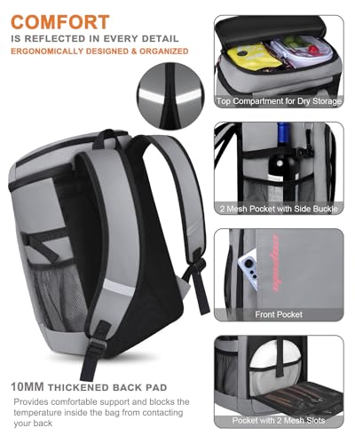 Capolo 36/45 Cans Cooler Backpack Insulated Waterproof for Women Men Lunch Backpack Coolers Leak Proof Soft Cooler Bags - color: Leather Gray, size: 36 Cans