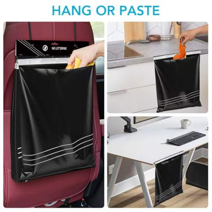 Disposable Car Trash Bag - Large Capacity - Car Garbage Bag Hanging from Headrest - Easy to Stick-On, Leakproof, Smellproof Car Trash Can - Ideal for Travel, Camping, and Home Use (All Black, 50) - color: All Black