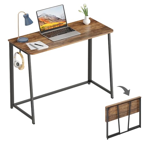 WOHOMO Folding Desk, Small Writing Desk 39.4", Space-Saving Foldable Laptop Table Writing Workstation for Home Office, Easy Assembly, Rustic Walnut - color: Brown, size: Large Size:39.4 x 15.7