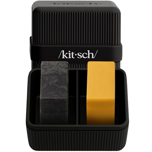 Kitsch 2-Compartment Travel Soap Case – Bar Soap Holder & Organizer, Travel Case for Bars – TSA-Approved – Lightweight, Durable, Leak-Proof, Made from Recycled Plastic – Black - color: Black, size: 2 Compartment
